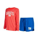コンセプトスポーツ レディース Tシャツ トップス Women's Royal, Red New York Giants Raglan Long Sleeve T-shirt and Shorts Lounge Set Royal, Red
