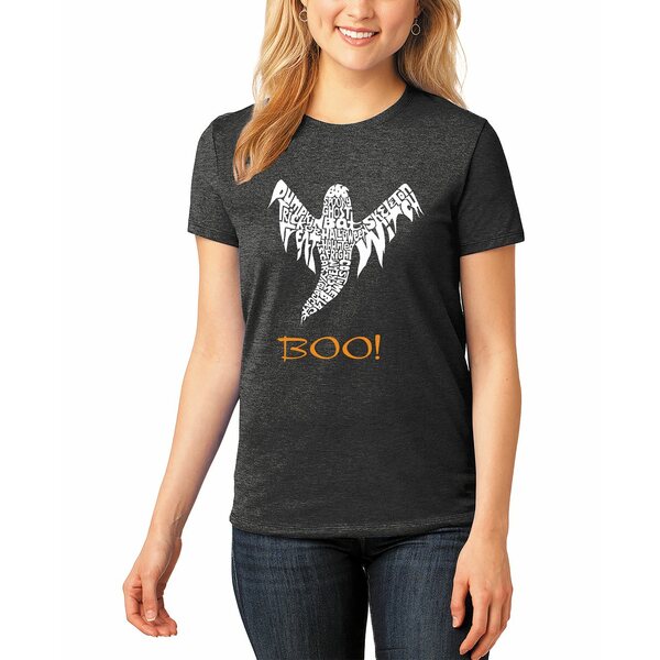 エルエーポップアート レディース Tシャツ トップス Women's Halloween Ghost Premium Blend Word Art Short Sleeve T-shirt Black