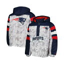 スターター メンズ ジャケット&ブルゾン アウター Men's White, Navy New England Patriots Thursday Night Gridiron Raglan Half-Zip Hooded Jacket White, Navy(4)