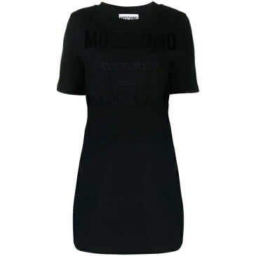 モスキーノ レディース ワンピース トップス ロゴ Tシャツワンピース Black Ming