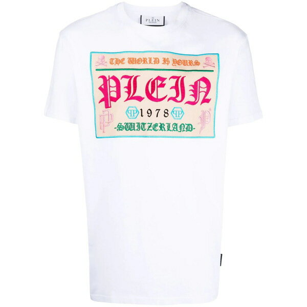 フィリッププレイン レディース Tシャツ トップス ロゴ Tシャツ multicolour Tan White