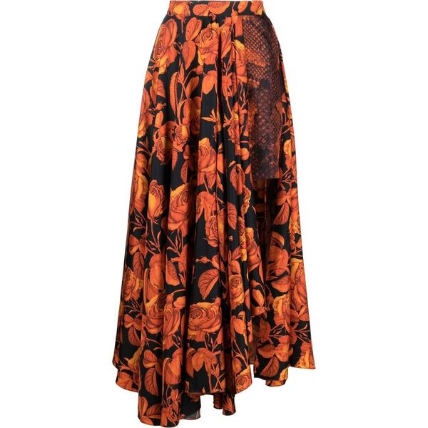 ロベルトカヴァリ レディース スカート ボトムス ミックスプリント シルクスカート multicolour Orange