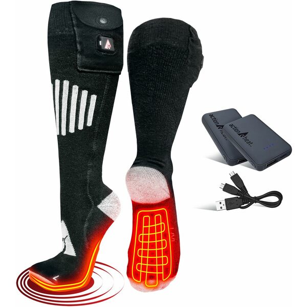 アクションヒート メンズ 靴下 アンダーウェア ActionHeat Cotton 5V Battery Heated Socks Black/White