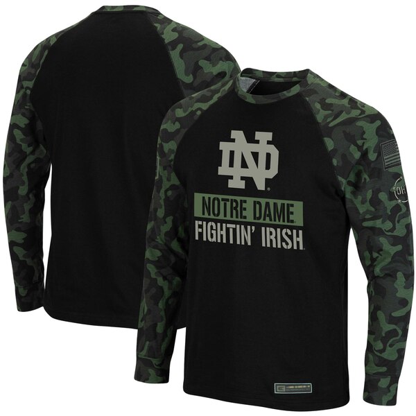 コロシアム メンズ Tシャツ トップス Notre Dame Fighting Irish Colosseum OHT Military Appreciation Big & Tall Raglan Long Sleeve TShirt Black/Camo