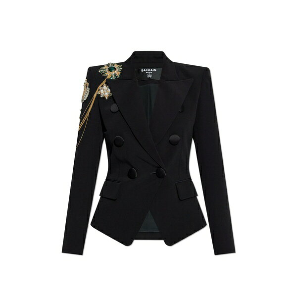 バルマン レディース ジャケット&ブルゾン アウター Balmain Blazer With Shimmering Appliqus BLACK
