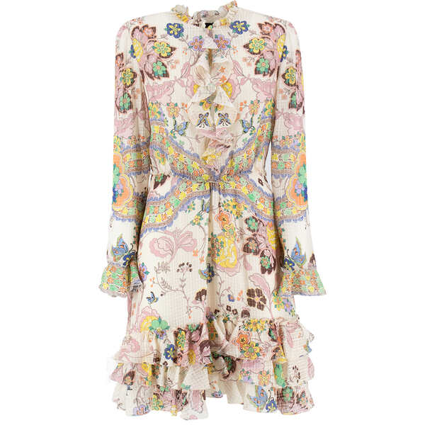 エトロ レディース ワンピース トップス Mock-neck Ruffled Mini Dress PRINT ON WHITE BASE