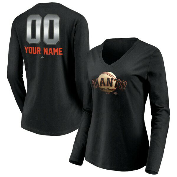 t@ieBNX fB[X TVc gbvX San Francisco Giants Fanatics Branded Women's Personalized Midnight Mascot Long Sleeve VNeck TShirt Black