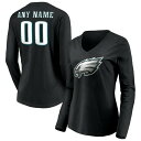 t@ieBNX fB[X TVc gbvX Philadelphia Eagles Fanatics Branded Women's Team Authentic Personalized Name & Number Long Sleeve VNeck TShirt Black