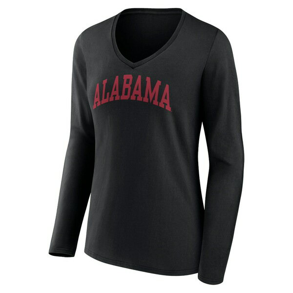 楽天astyファナティクス レディース Tシャツ トップス Alabama Crimson Tide Fanatics Branded Women's Basic Arch Long Sleeve VNeck TShirt Black