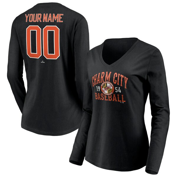 ファナティクス レディース Tシャツ トップス Baltimore Orioles Fanatics Branded Women's Personalized Hometown Legend Long Sleeve VNeck TShirt Black