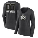 ファナティクス レディース Tシャツ トップス Winnipeg Jets Fanatics Branded Women's Monochrome Personalized Name & Number Long Sleeve VNeck TShirt Charcoal