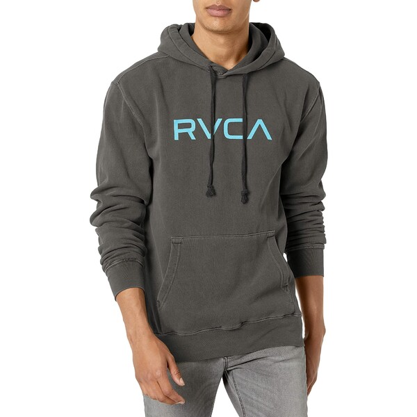 ルーカ メンズ パーカー・スウェットシャツ アウター RVCA Men's Pigment Dye Hooded Pullover Fleece Big Rvca/Pirate Black