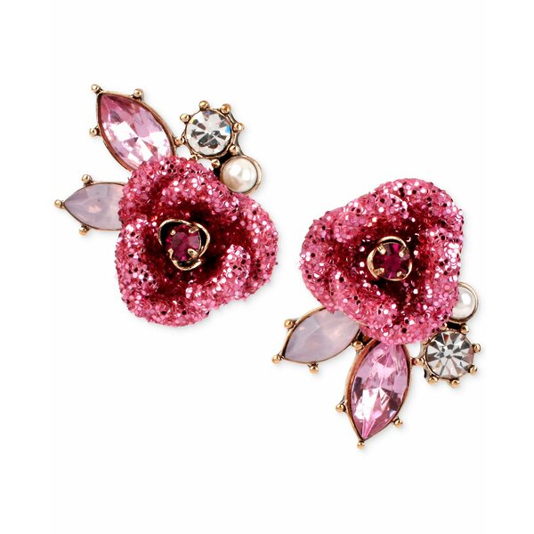ベッツィジョンソン レディース ピアス＆イヤリング アクセサリー Gold-Tone Glitter Rose Mismatch Stud Earrings Pink Multi