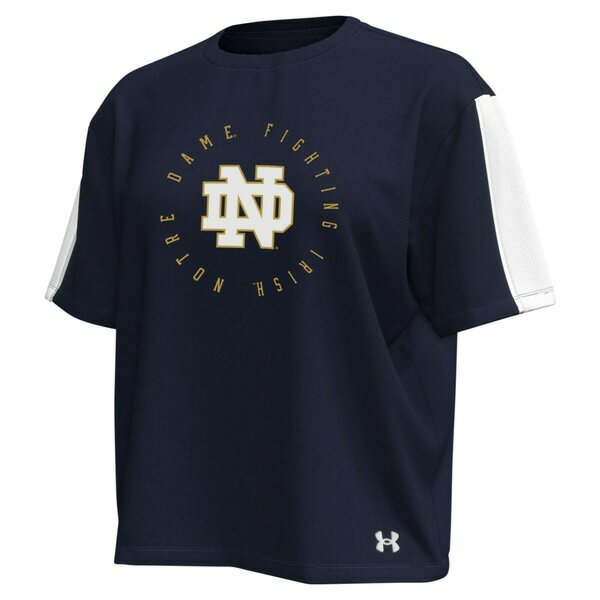 A_[A[}[ fB[X TVc gbvX Notre Dame Fighting Irish Under Armour Women's Challenger Waist Length Boxy Oversized TShirt Navy