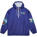 ~b`F&lX Y WPbgu] AE^[ Charlotte Hornets Mitchell & Ness Hardwood Classics Team OG 2.0 Anorak Hoodie HalfZip Windbreaker Jacket Purple