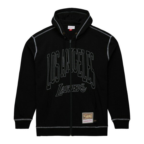 ミッチェル ネス メンズ パーカー スウェットシャツ アウター Los Angeles Lakers Mitchell Ness Hardwood Classics Contrast 2K Fleece FullZip Hoodie Black