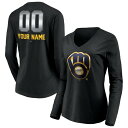 t@ieBNX fB[X TVc gbvX Milwaukee Brewers Fanatics Branded Women's Personalized Midnight Mascot Long Sleeve VNeck TShirt Black