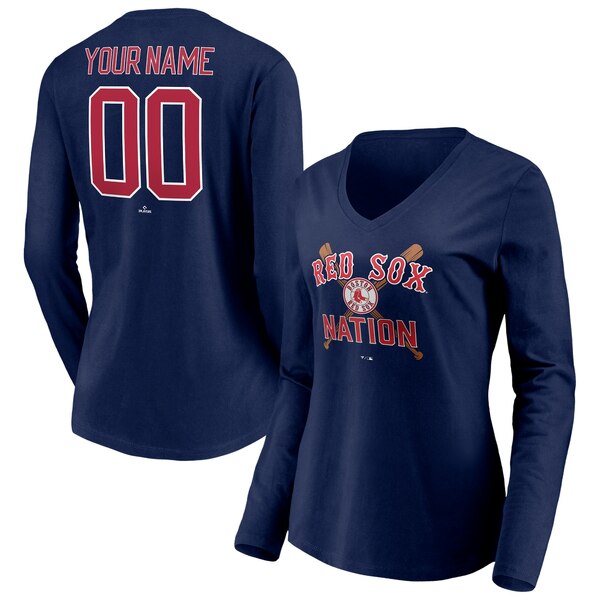 ファナティクス レディース Tシャツ トップス Boston Red Sox Fanatics Branded Women's Personalized Hometown Legend Long Sleeve VNeck TShirt Navy