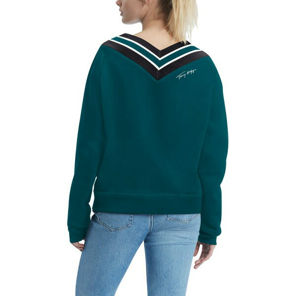 トミー ヒルフィガー レディース シャツ トップス Philadelphia Eagles Tommy Hilfiger Women's Heidi VNeck Pullover Sweatshirt Green