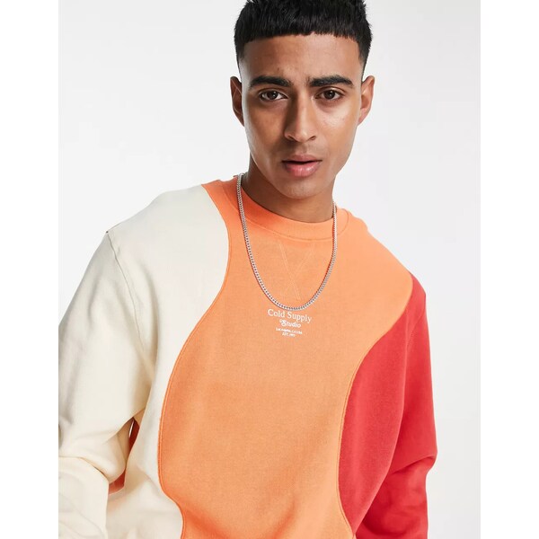 リバーアイランド メンズ パーカー・スウェットシャツ アウター River Island ombre wave sweatshirt in orange ORANGE