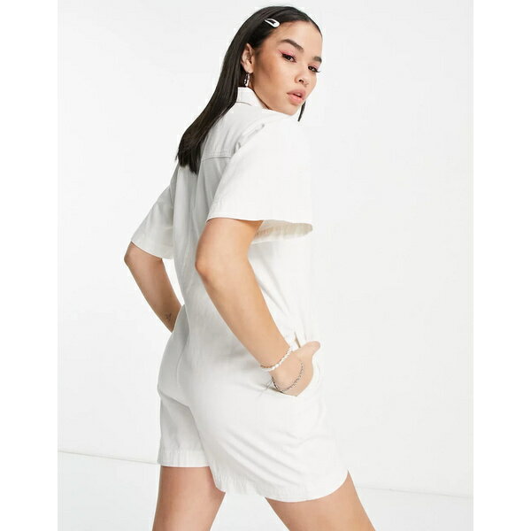 コリュージョン レディース ワンピース トップス COLLUSION utility twill romper in off white WHITE