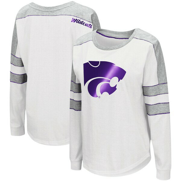 RVA fB[X TVc gbvX Kansas State Wildcats Colosseum Women's Trey Dolman Long Sleeve TShirt White