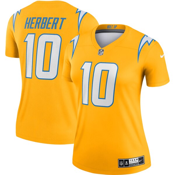 ナイキ レディース ユニフォーム トップス Justin Herbert Los Angeles Chargers Nike Women's Inverted Legend Jersey Gold