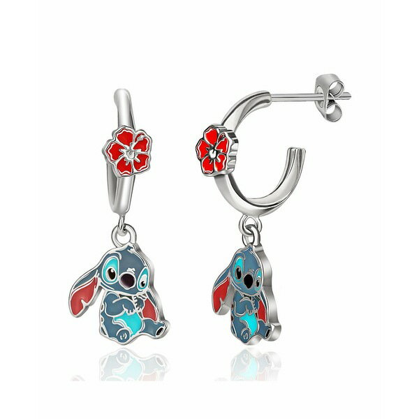 ディズニー レディース ピアス＆イヤリング アクセサリー Lilo & Stitch Hoop Earrings with Dangle Stitch Charm Open miscellaneous