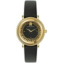 FT[` fB[X rv ANZT[ Women's Swiss Greca Flourish Black Leather Strap Watch 35mm Ip Yellow Gold