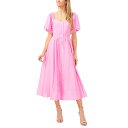 セセ レディース ワンピース トップス Women's V-Neck Short Puff-Sleeve Button Front Midi Dress Peony Petal