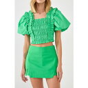 エンドレスローズ レディース カットソー トップス Women's Smocked Puff Sleeve Top Green