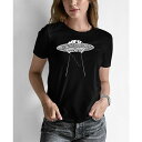 GG[|bvA[g fB[X Jbg\[ gbvX Women's Word Art Flying Saucer UFO T-Shirt Black