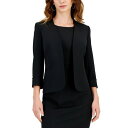 JXp[ fB[X WPbgu] AE^[ Women's Stretch Crepe Open-Front Roll-Sleeve Jacket Black