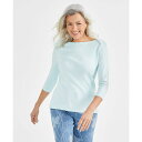 スタイルアンドコー レディース カットソー トップス Women 039 s Pima Cotton 3/4-Sleeve Boat-Neck Top, Regular Petite, Created for Macy 039 s Minty Turq