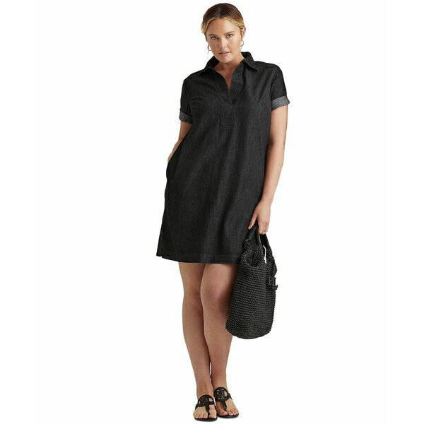 ラルフローレン レディース ワンピース トップス Women's Plus Size Short-Sleeve Denim Cotton Shift Dress Nightfall