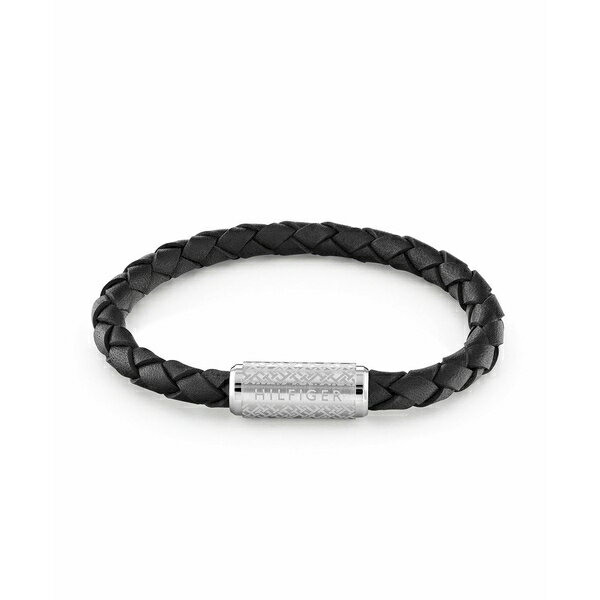 トミー ヒルフィガー レディース ブレスレット・バングル・アンクレット アクセサリー Men's Braided Black Leather Bracelet Black