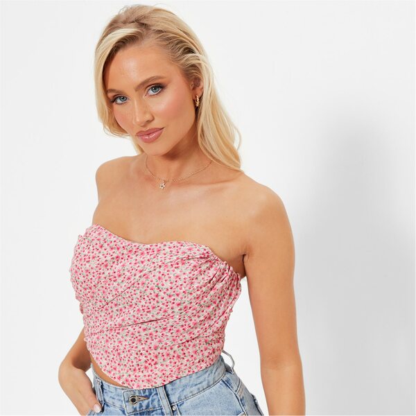 yz AC\ECbgt@[Xg fB[X Jbg\[ gbvX Printed Ruched Corset Crop Top PINK FLORAL