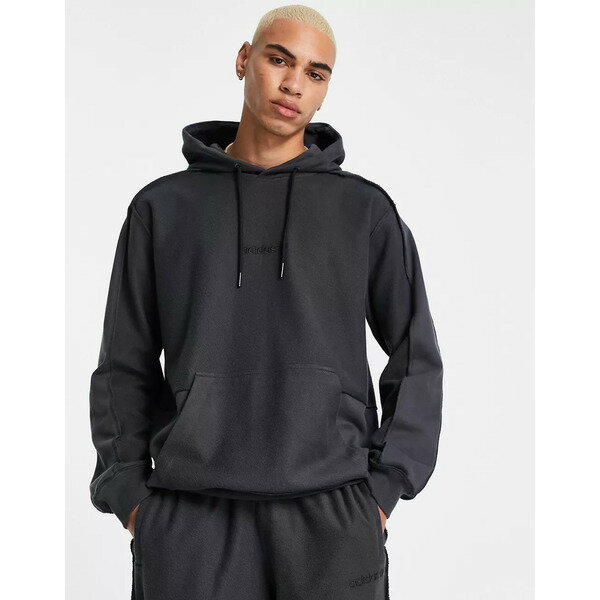 アディダスオリジナルス メンズ パーカー・スウェットシャツ アウター adidas Originals Tonal Textures hoodie in carbon black with back logo Black