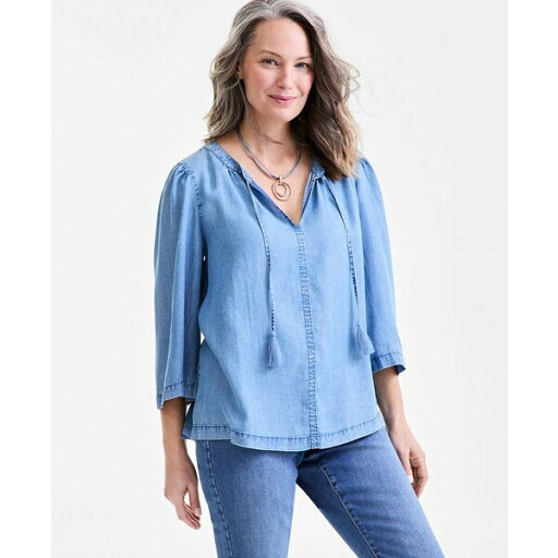 スタイルアンドコー レディース カットソー トップス Women's Split-Neck 3/4-Sleeve Top, Exclusively at Macy's Jubilee Wash スタイルアンドコー レディース カットソー トップス Women's Split-Neck 3/4-Sleeve Top, Exclusively at Macy's Jubilee Wash