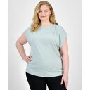 アンクライン レディース カットソー トップス Plus Size Pleat-Neck Short-Sleeve Blouse Soft Aloe(4)