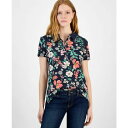 トミー ヒルフィガー レディース カットソー トップス Women's Floral-Print Polo Shirt Sky Captain Multi(4)