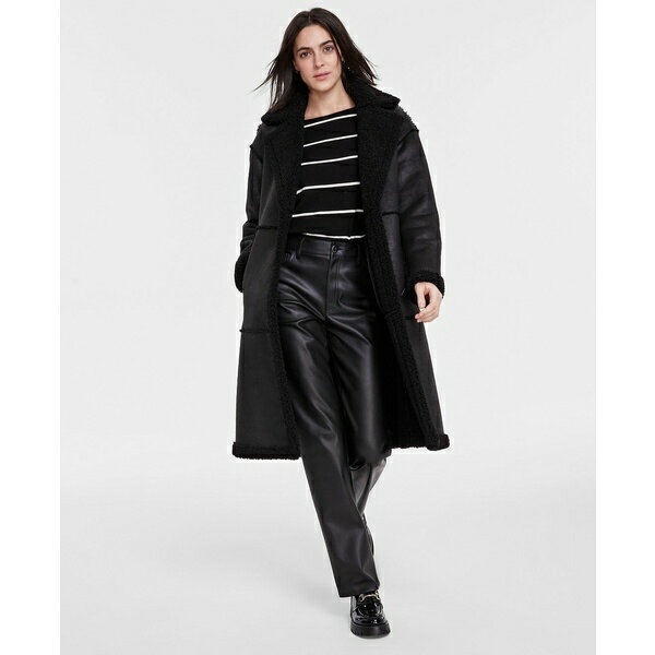 ビーシービージーマックスアズリア レディース ジャケット&ブルゾン アウター Petite Single-Breasted Faux-Shearling Coat Black