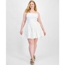 マッデンガール レディース ワンピース トップス Trendy Plus Size Sleeveless Tiered Bubble Minidress Whi...