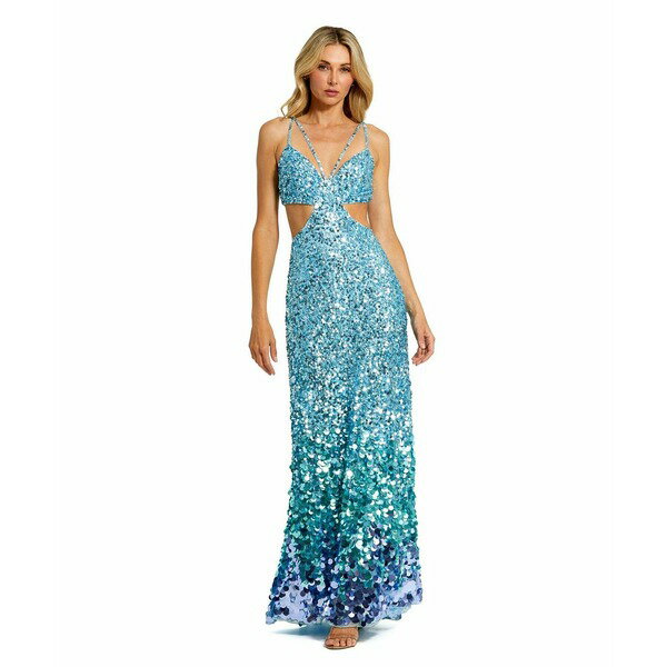 マックダガル レディース ワンピース トップス Women's Thin Strap Cut Out Gown With Ombre Sequins Ice blue