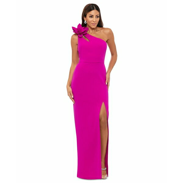 エスケープ レディース ワンピース トップス Women's One-Shoulder Flower Side-Slit Dress New Fushia