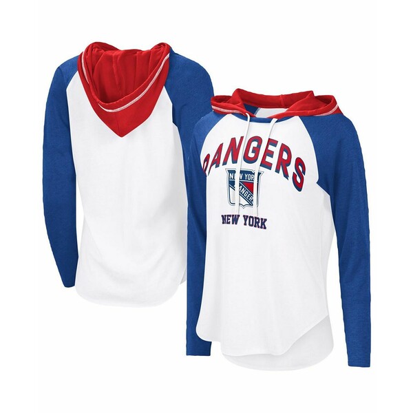 カールバンクス レディース カットソー トップス Women's White/Royal New York Rangers VIP Raglan Long Sleeve Hoodie T-Shirt White, Royal