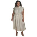 ダナ キャラン ニューヨーク レディース ワンピース トップス Plus Size Cap-Sleeve Belted Midi Shirtdress Light Khaki