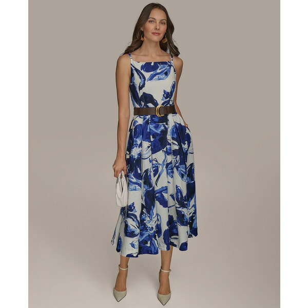 ダナ キャラン ニューヨーク レディース ワンピース トップス Women's Belted Midi A-Line Dress Cream Electric
