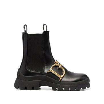 ディースクエアード レディース ブーツ＆レインブーツ シューズ logo-plaque leather boots jet-black