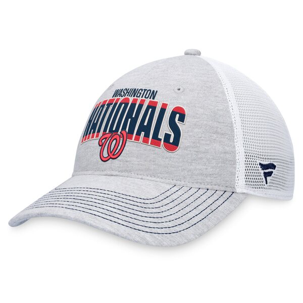 t@ieBNX Y Xq ANZT[ Washington Nationals Fanatics Branded Logo Trucker Adjustable Hat Heather Gray/White